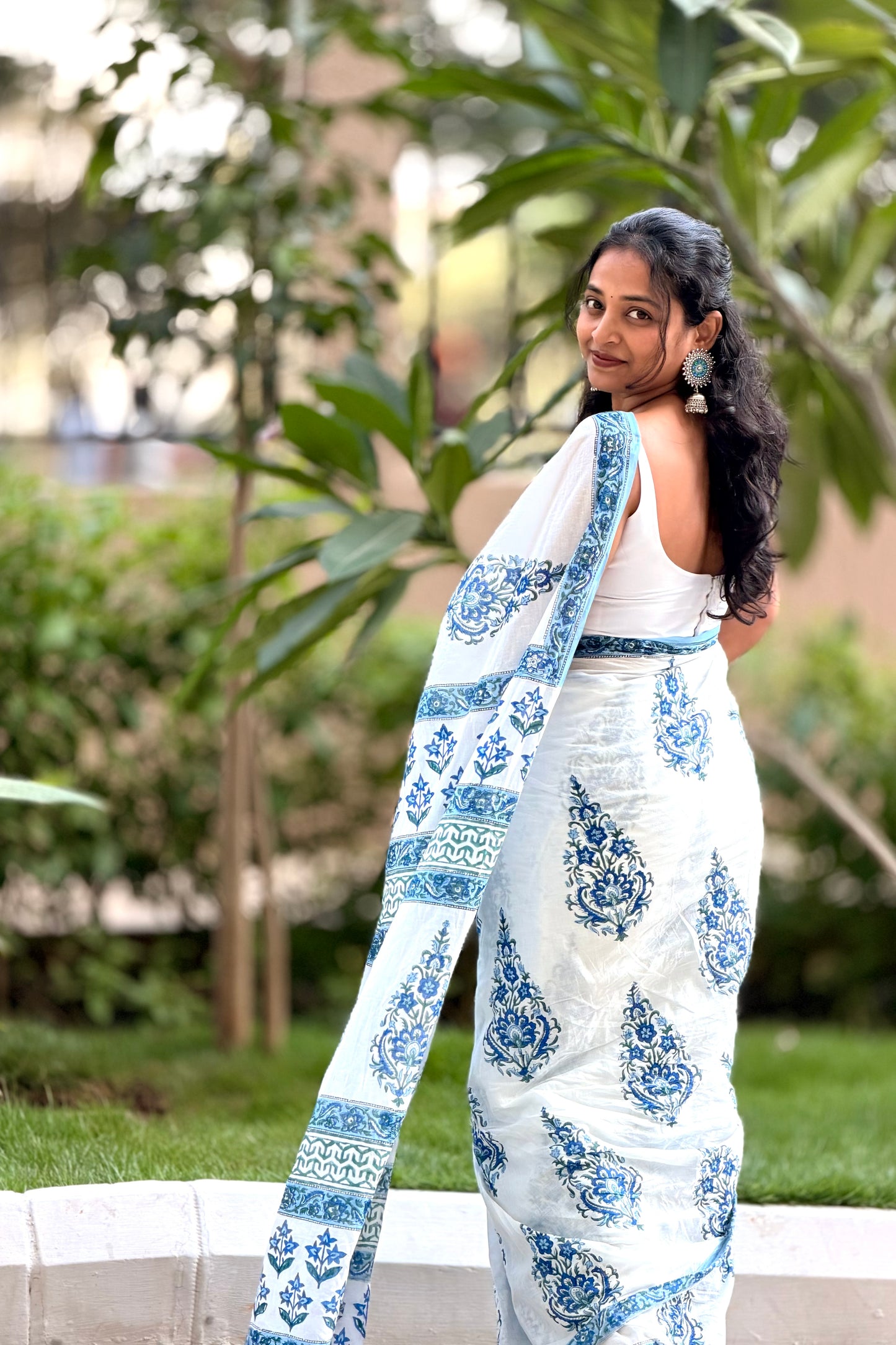 White Bloom - Mulmul Cotton Hand-Block Print