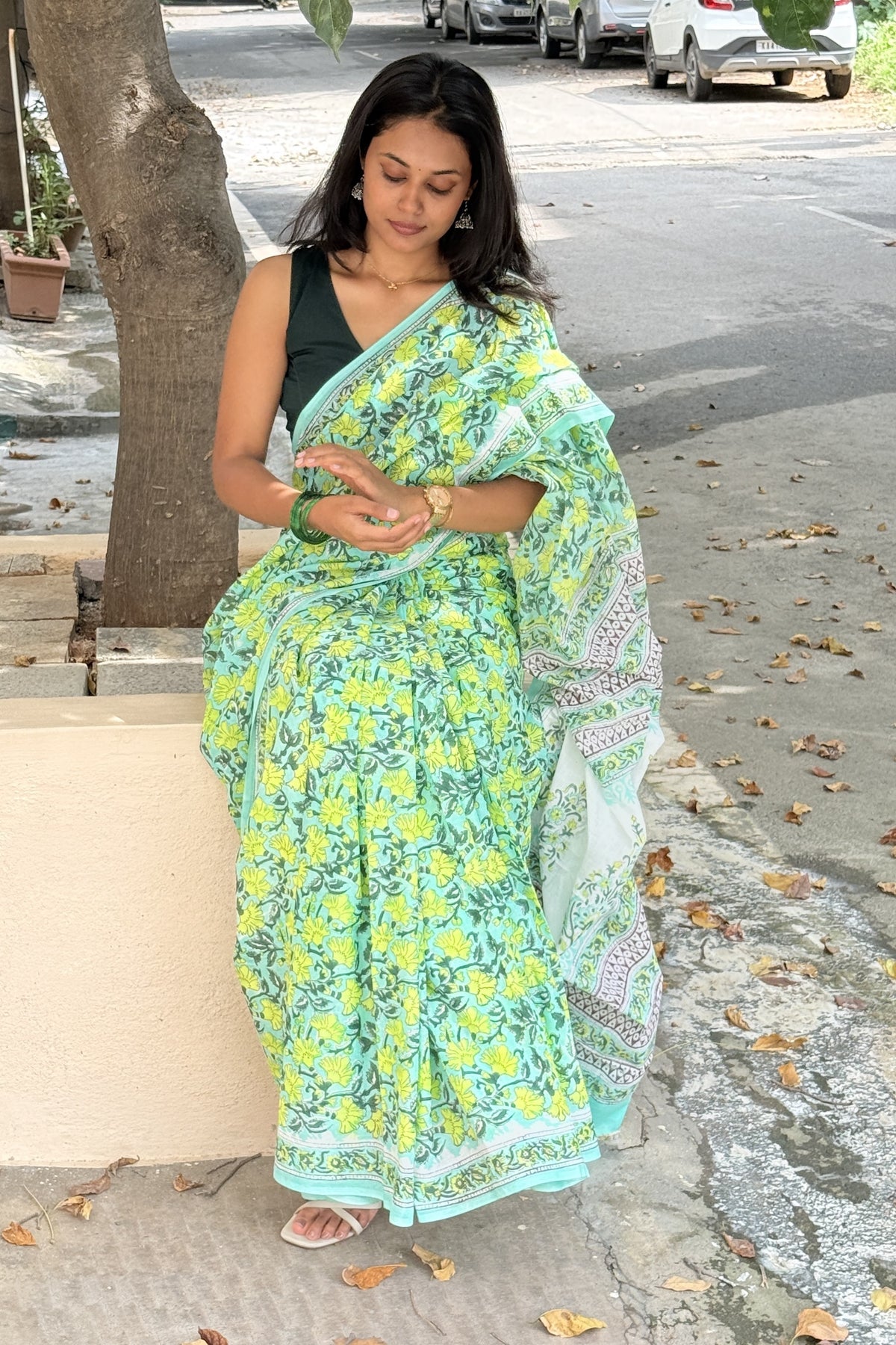 Lime Garden — Mulmul Cotton Hand-Block Print