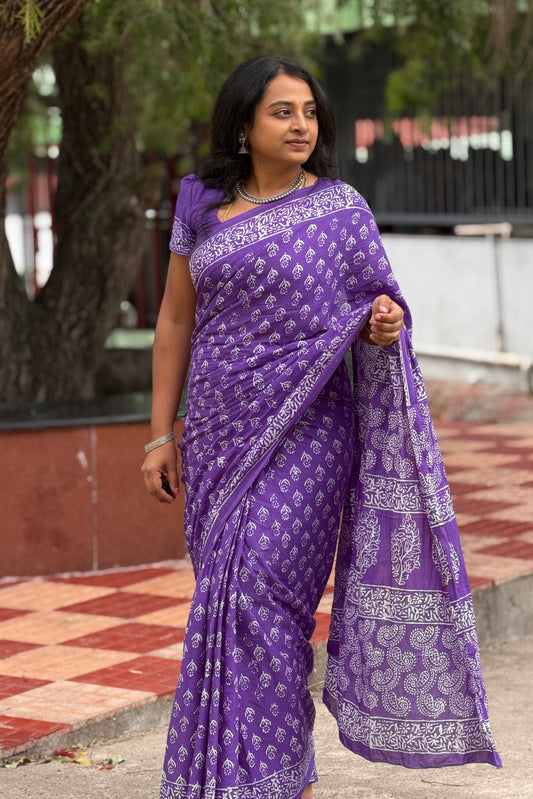 Violet Vistaar - Mulmul Cotton Hand-Block Print