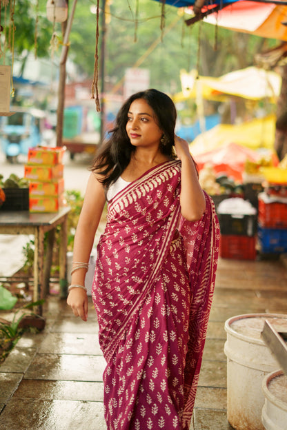 The Eternal Maroon - Mulmul Cotton Hand-Block Print