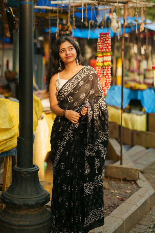 The Black Canvas - Mulmul Cotton Hand-Block Print