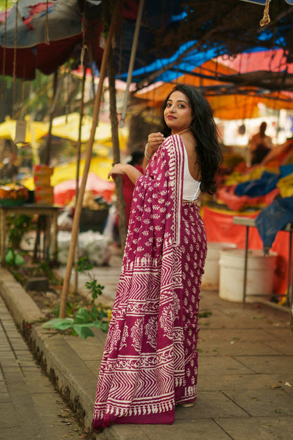 The Eternal Maroon - Mulmul Cotton Hand-Block Print