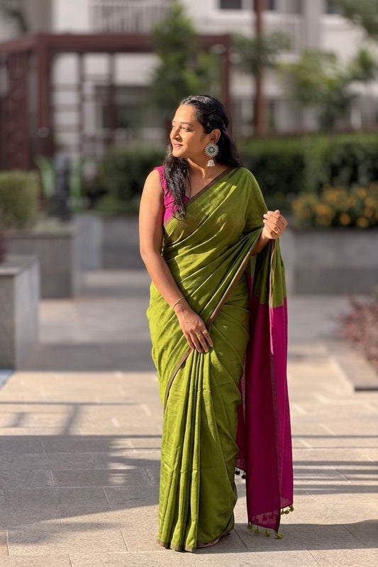 Olive Green Pure Kadhi Saree