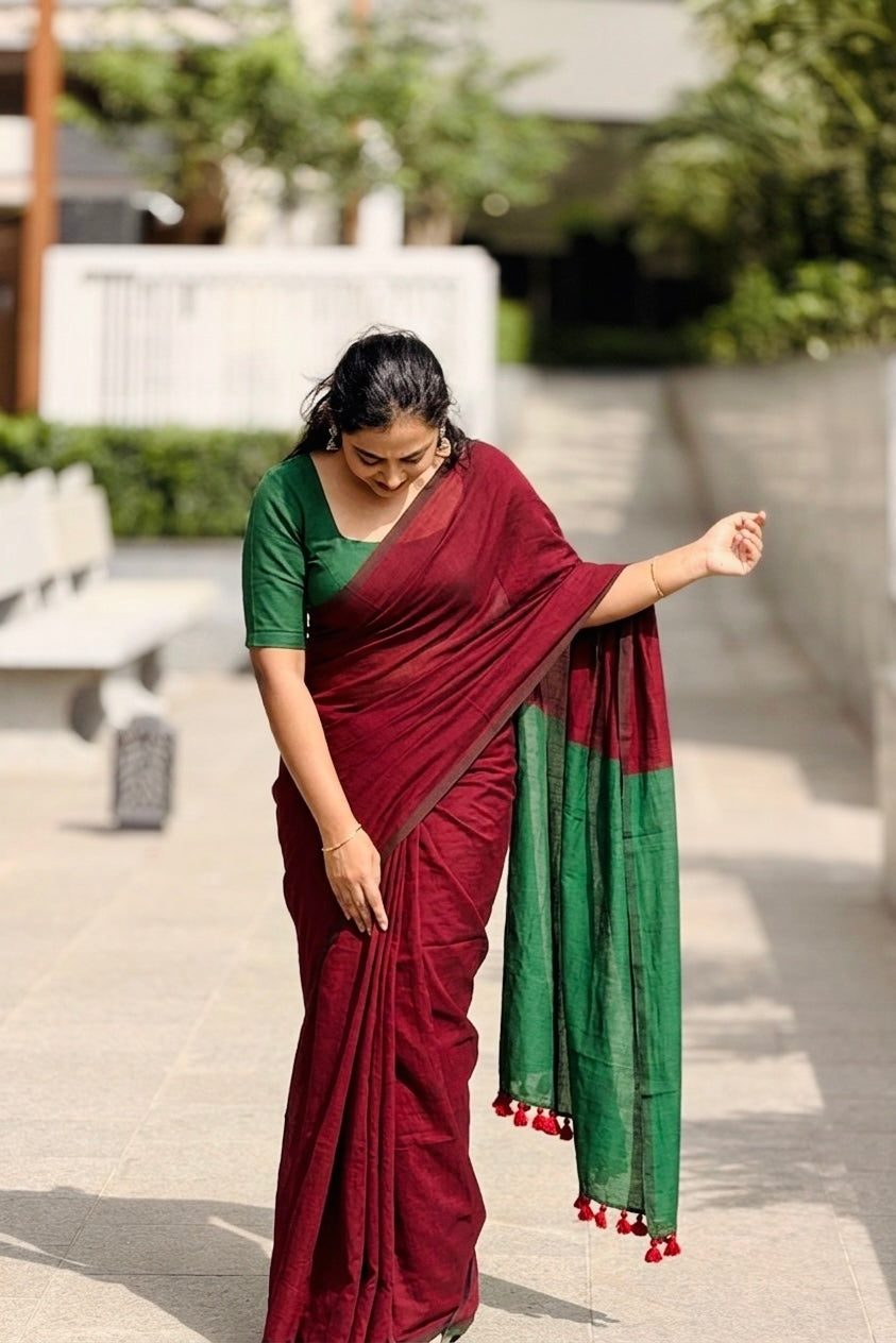 Deep Maroon Pure Kadhi Saree