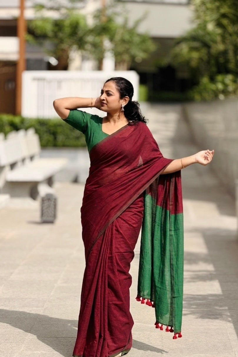 Deep Maroon Pure Kadhi Saree