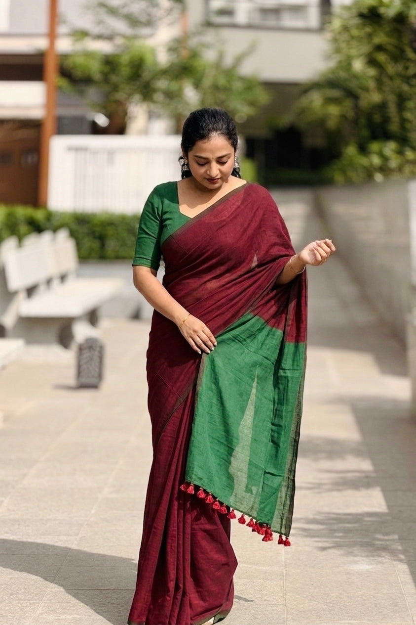 Deep Maroon Pure Kadhi Saree