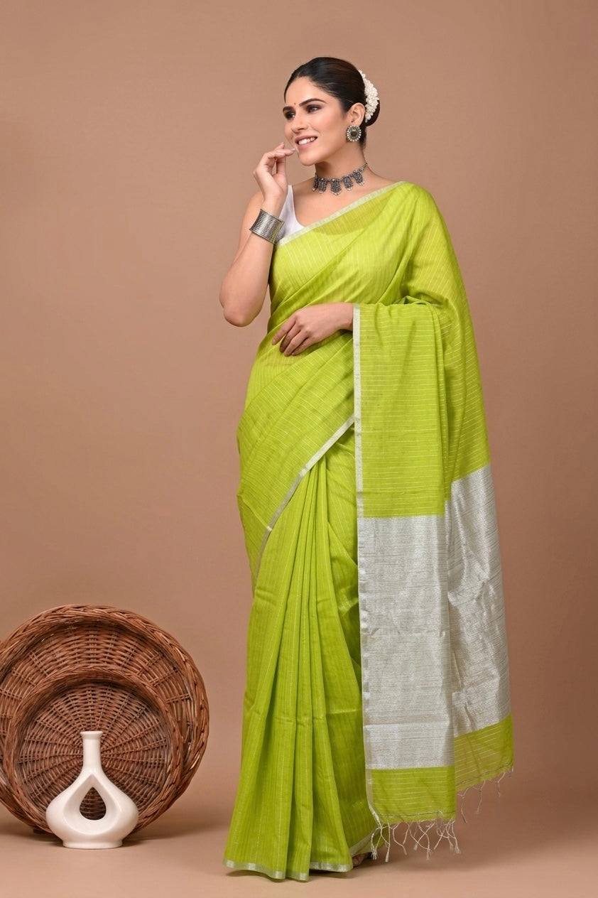 Anvi - Parrot Green Cotton Silk