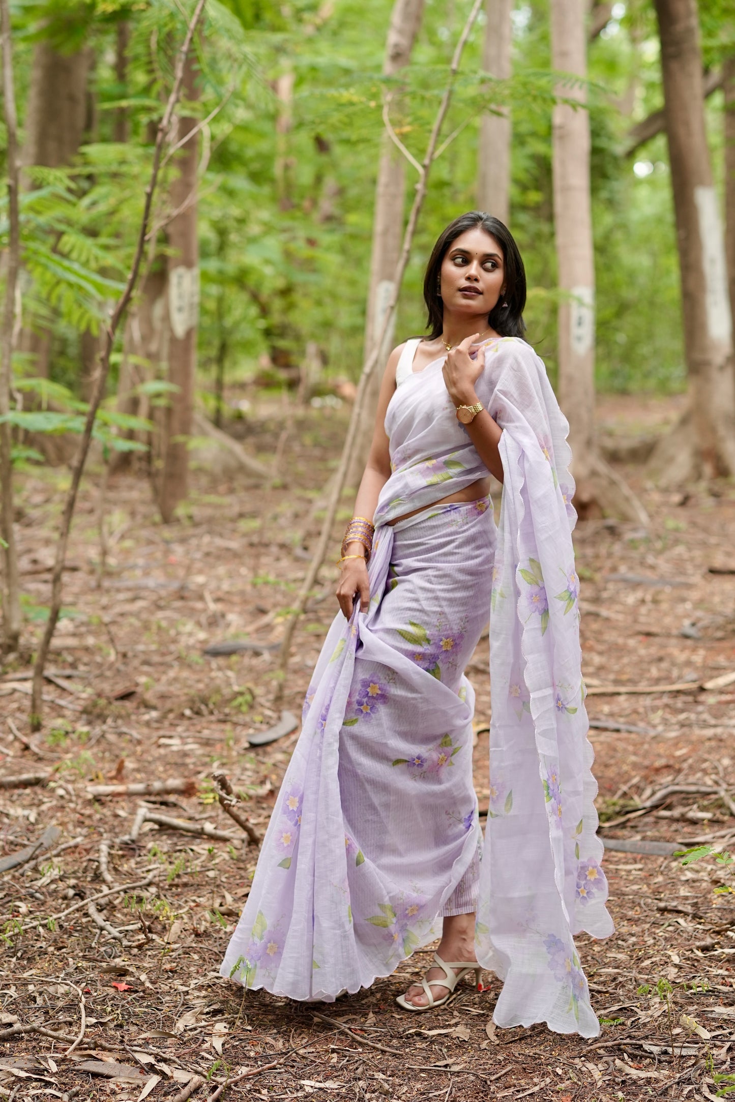Lilac Blossom Linen Saree