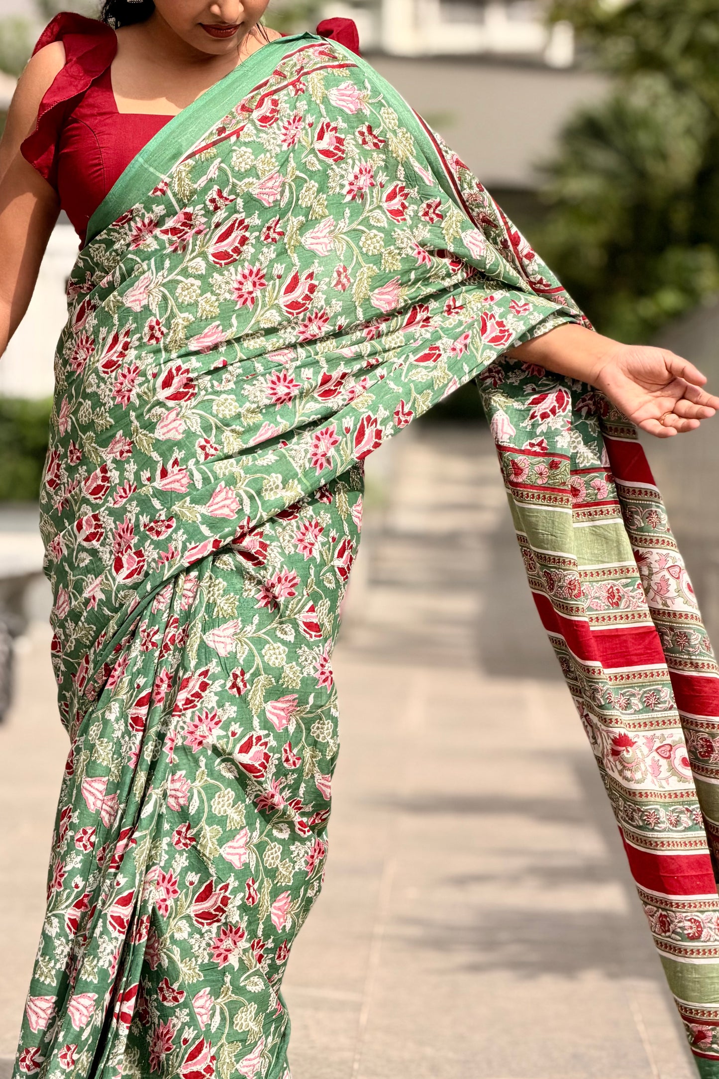 Emerald Garden - Mulmul Cotton Hand-Block Print