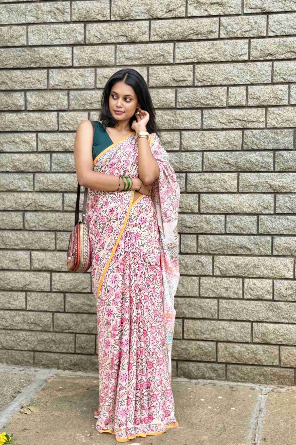Floral Garden — Mulmul Cotton Hand-Block Print Saree