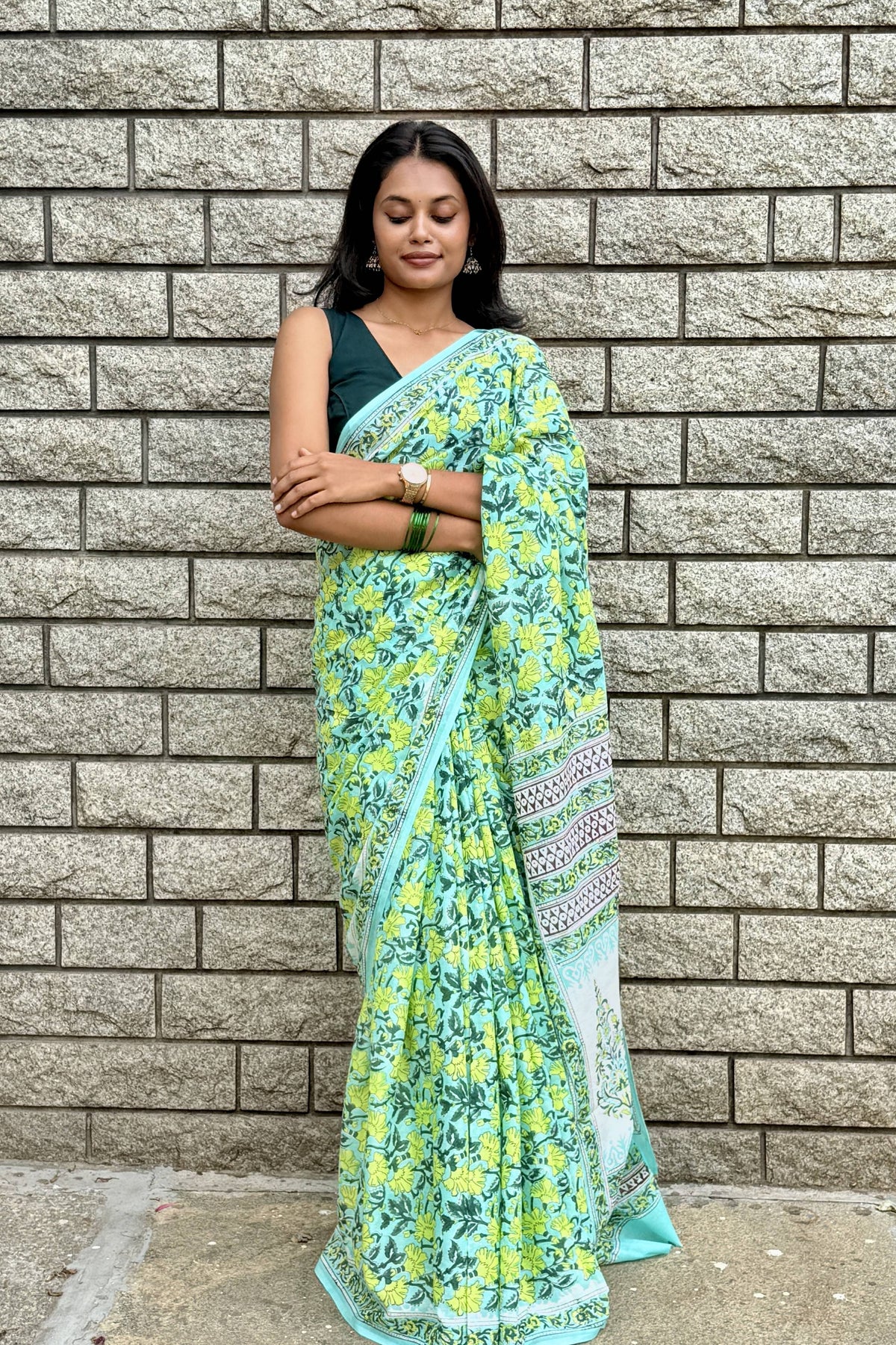Lime Garden — Mulmul Cotton Hand-Block Print