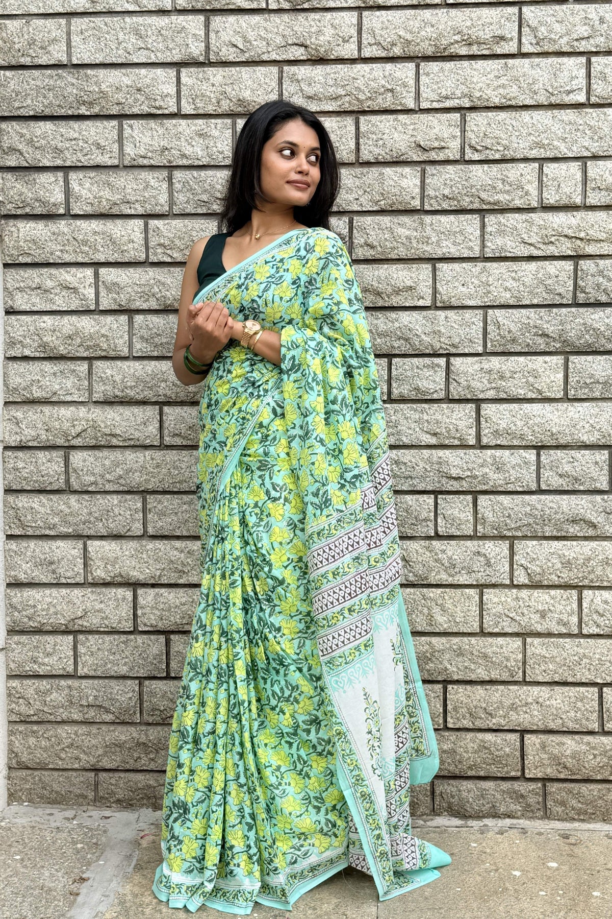Lime Garden — Mulmul Cotton Hand-Block Print