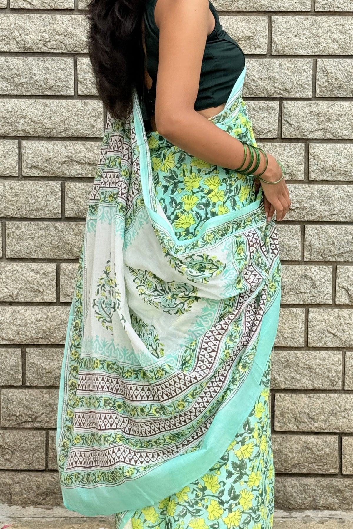 Lime Garden — Mulmul Cotton Hand-Block Print
