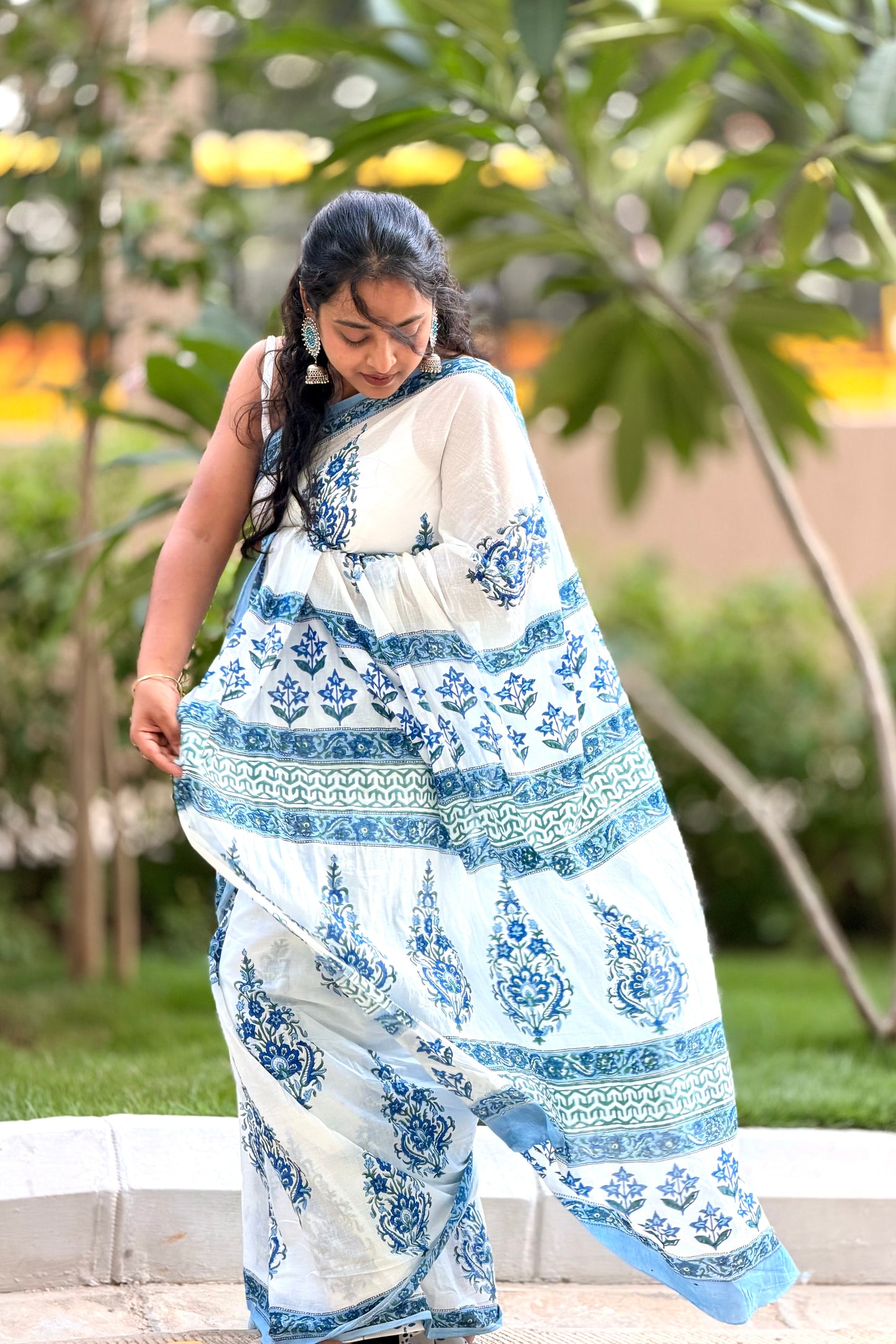 White Bloom - Mulmul Cotton Hand-Block Print