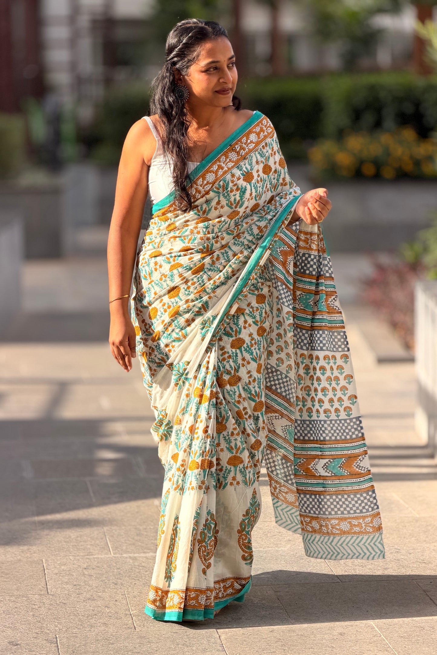 Marigold Meadow - Mulmul Cotton Hand-Block Print