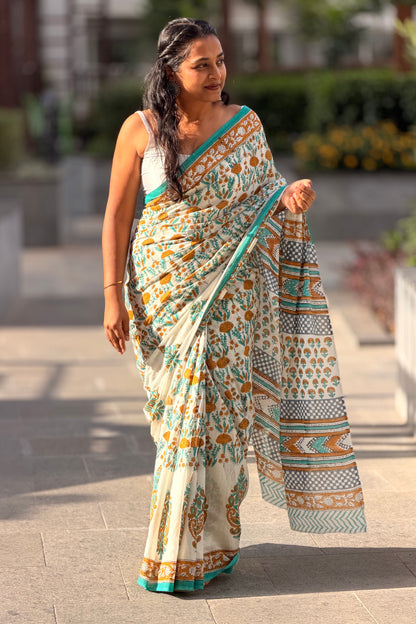 Marigold Meadow - Mulmul Cotton Hand-Block Print