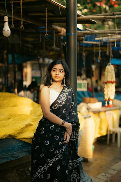The Black Canvas - Mulmul Cotton Hand-Block Print