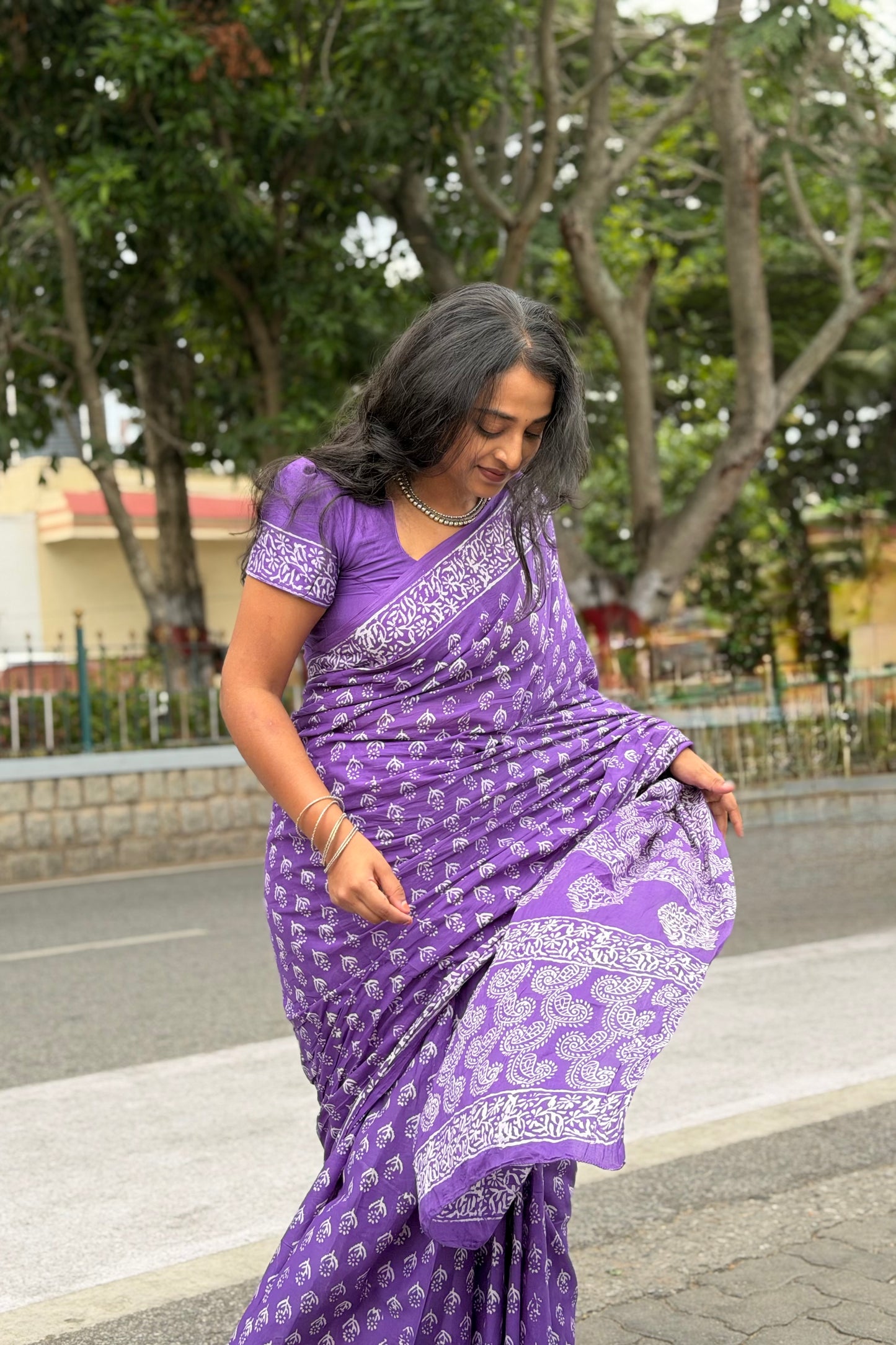 Violet Vistaar - Mulmul Cotton Hand-Block Print