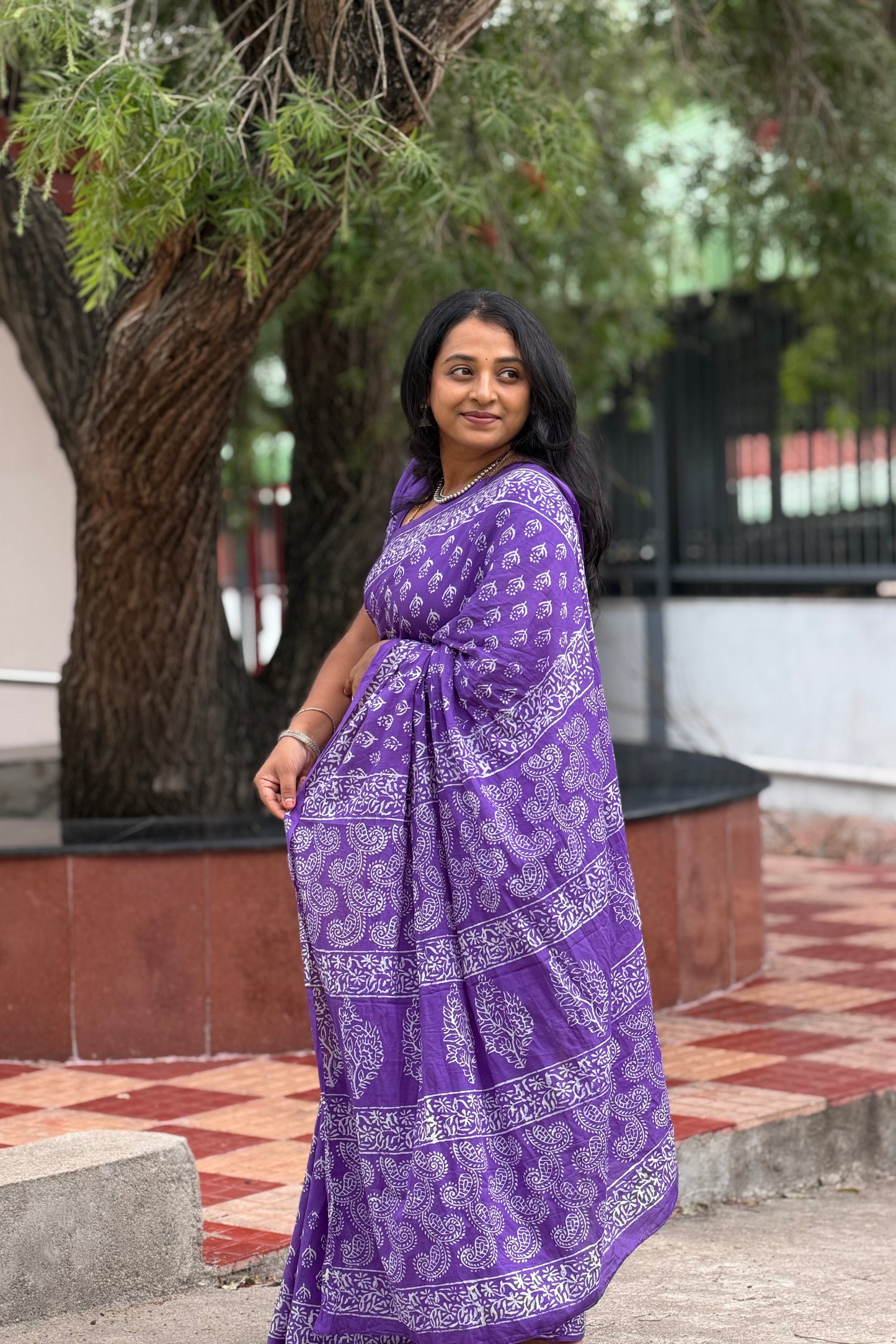 Violet Vistaar - Mulmul Cotton Hand-Block Print